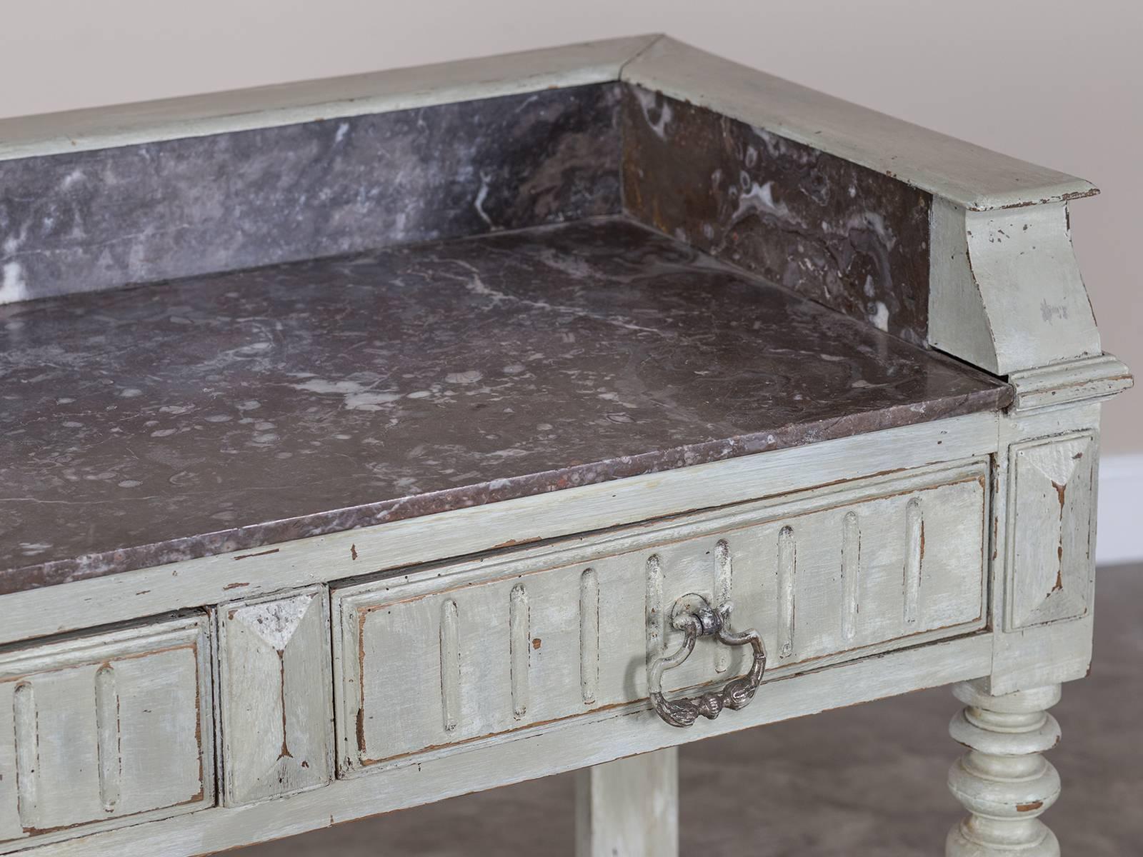Antique French Marble-Top Painted Table Washstand, circa 1880 In Excellent Condition In Houston, TX