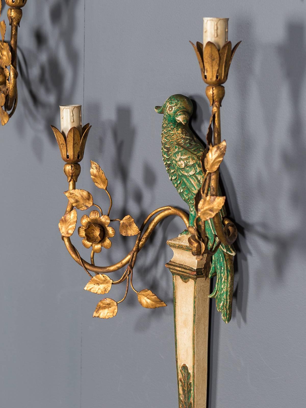 Pair of Maison Bagues Style Vintage French Parrot Sconces, circa 1940 In Excellent Condition In Houston, TX