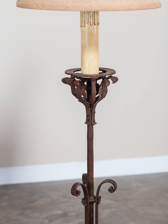Antique French Iron Candle Stand Floor Lamp, circa 1900 For Sale