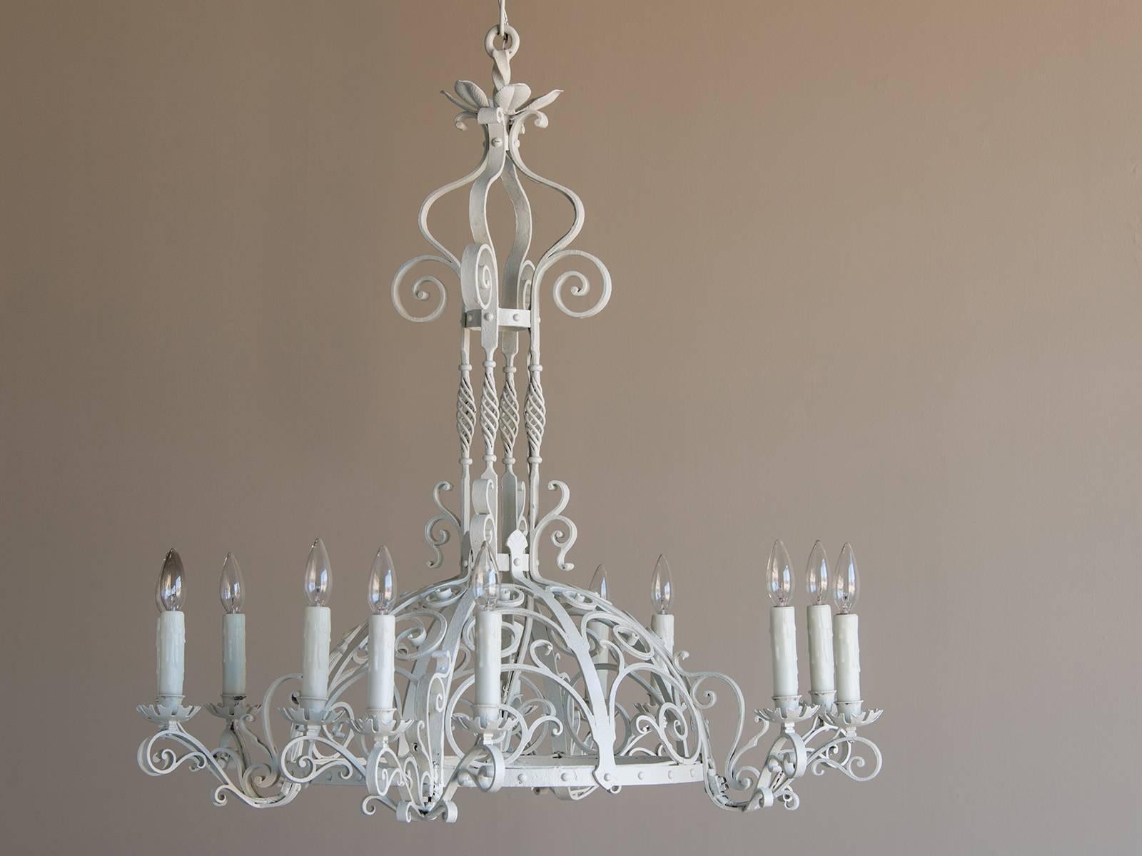 Antique French Forged Iron Painted Chandelier, Twelve Lights, circa 1910 3