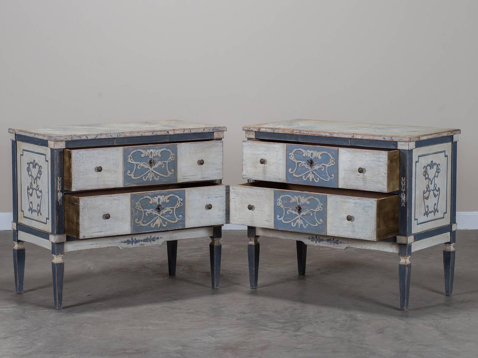 Pair of French Neoclassical Painted Pine Two-Drawer Chests In Excellent Condition In Houston, TX