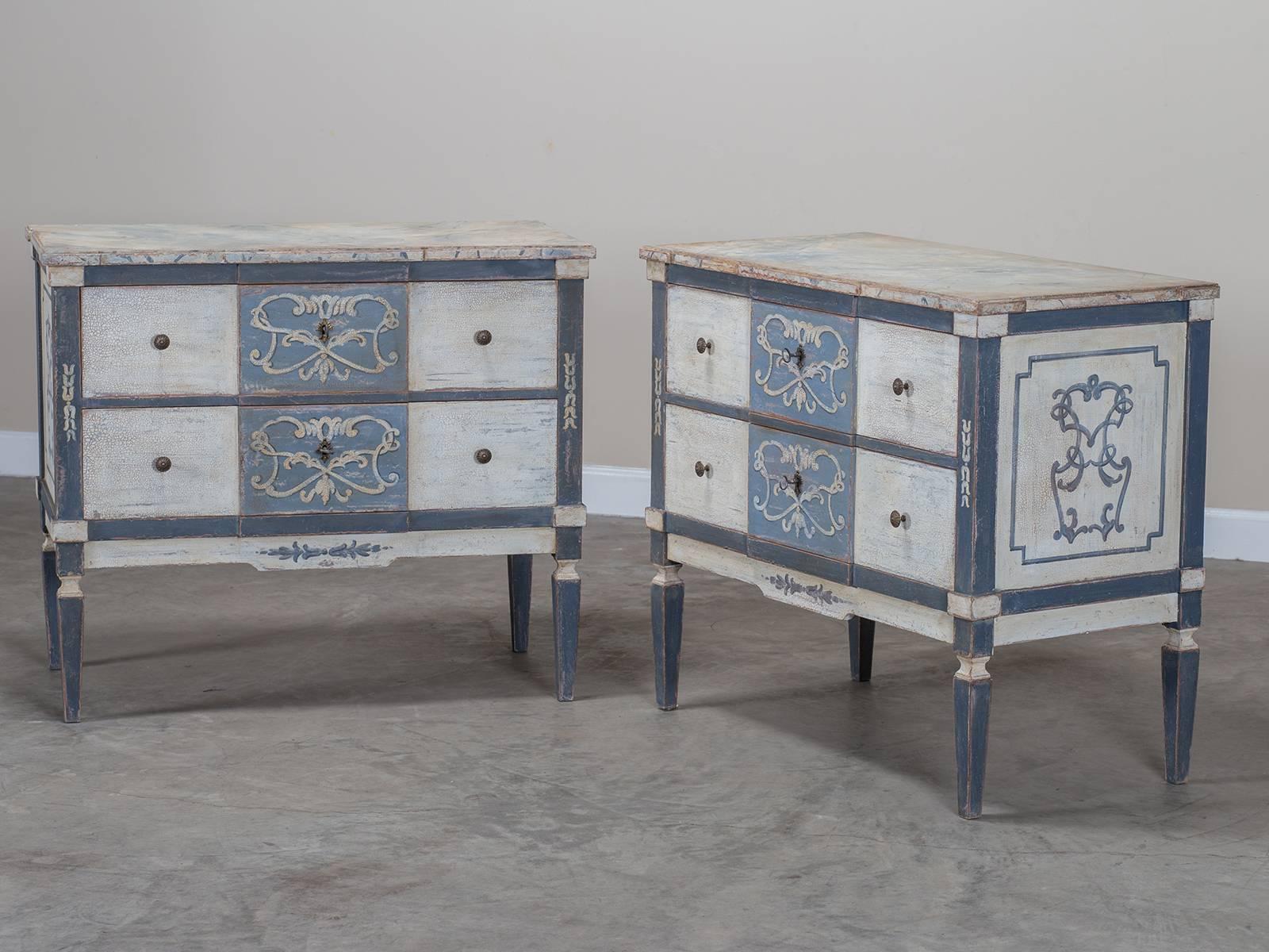 Pair of French Neoclassical Painted Pine Two-Drawer Chests 4