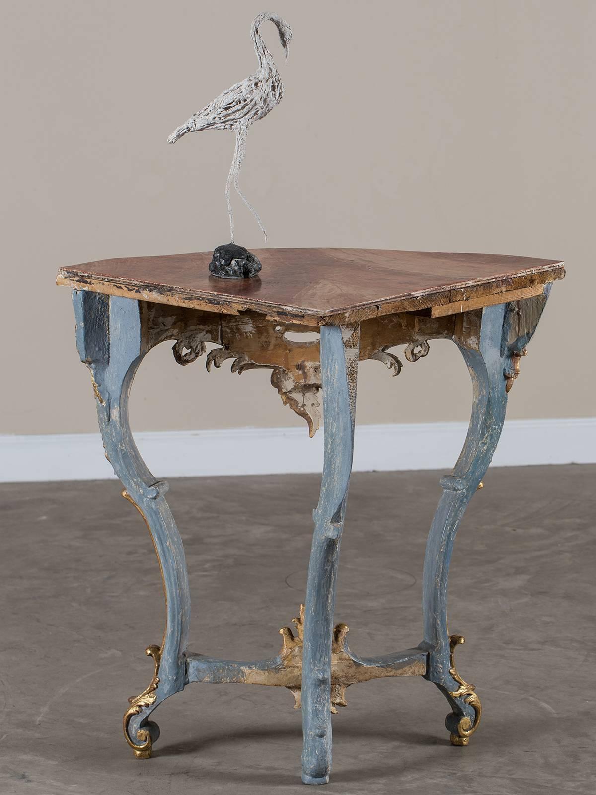 Antique Austrian Painted Gilded Corner Console Table, circa 1750 1