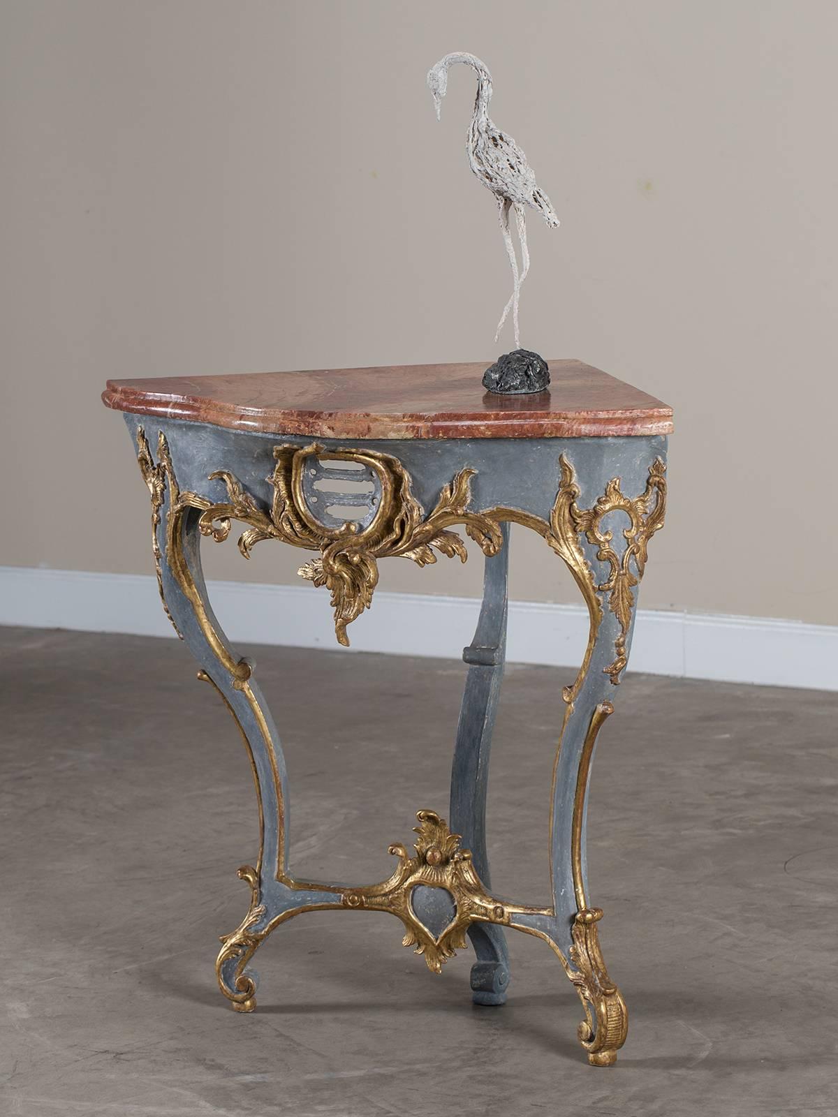 Giltwood Antique Austrian Painted Gilded Corner Console Table, circa 1750