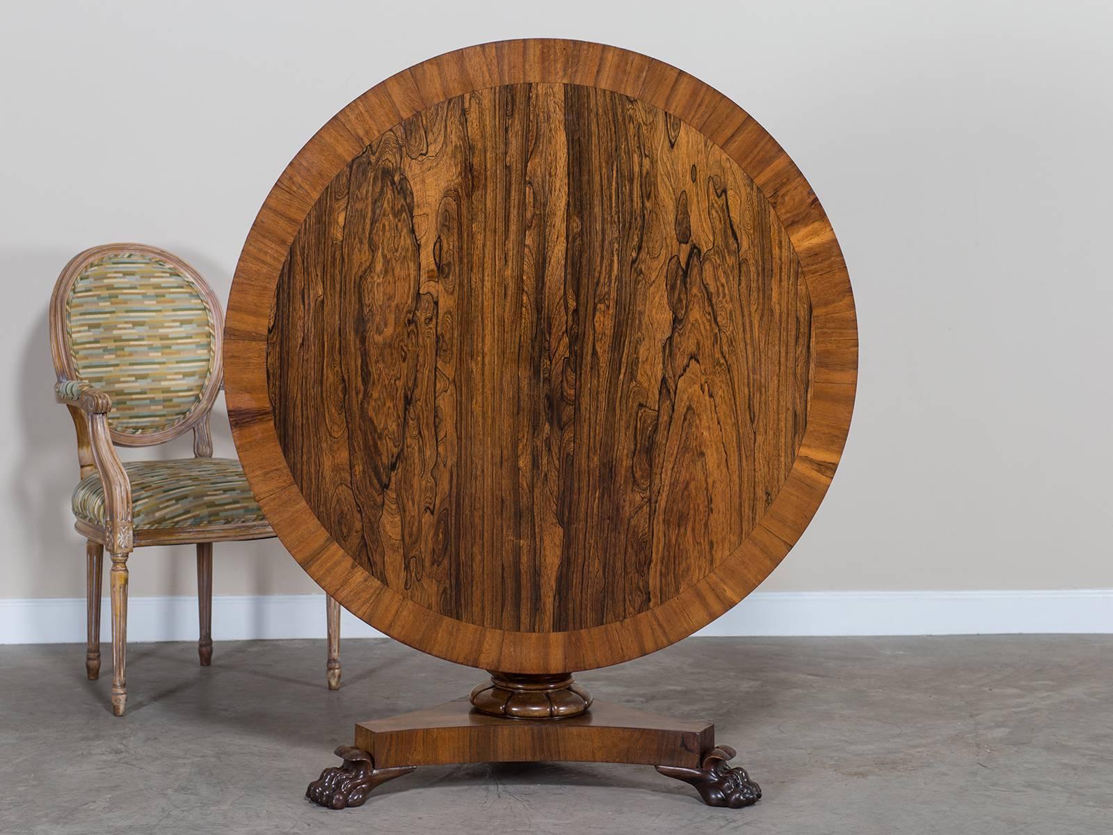 Receive our new selections direct from 1stdibs by email each week. Please click Follow Dealer below and see them first!

The gorgeous rosewood and walnut seen on this antique English tilt-top table, circa 1835 is positively stunning. Constructed