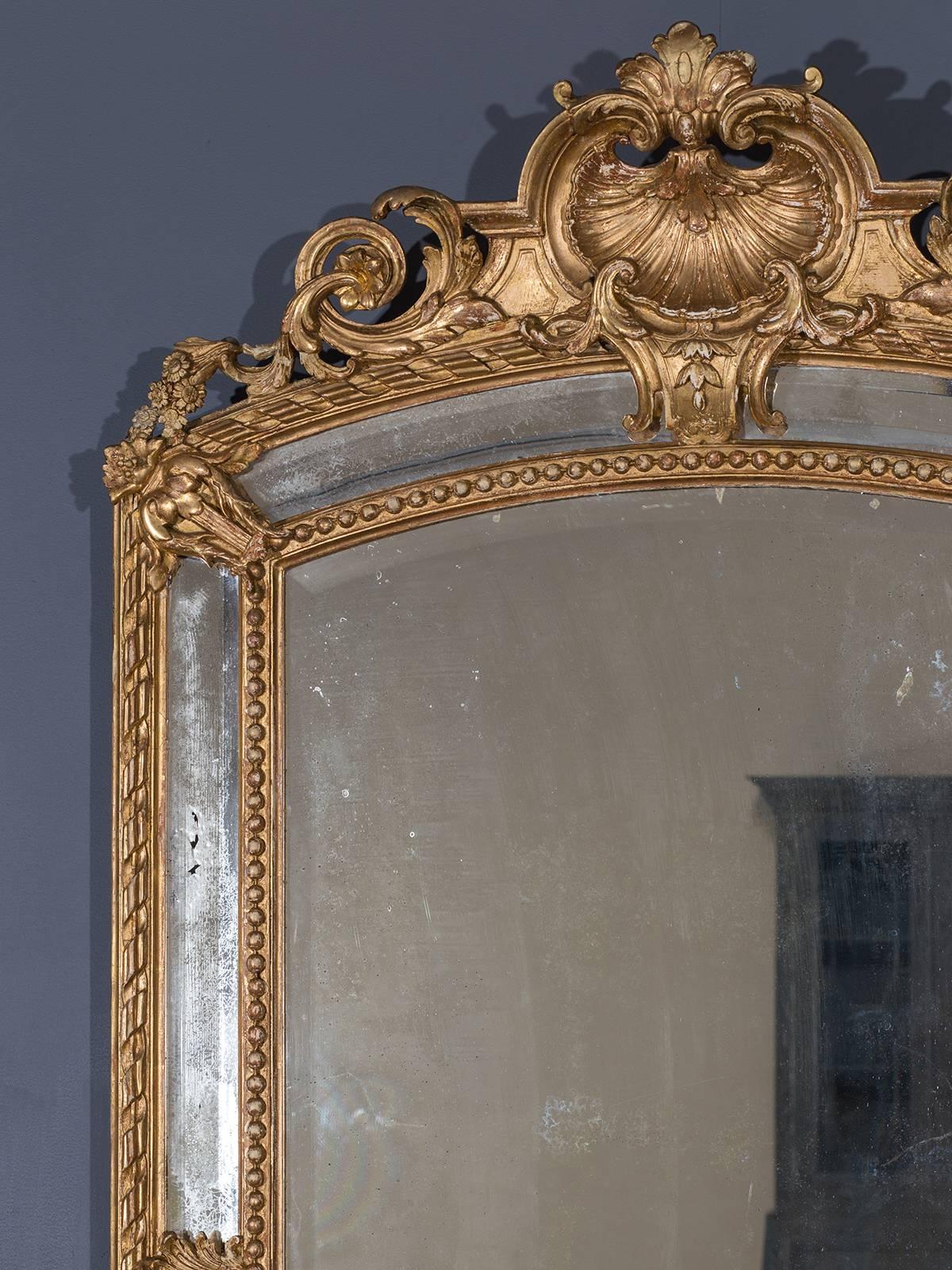 Carved Antique French Louis Philippe Pareclose Mirror, circa 1890 For Sale