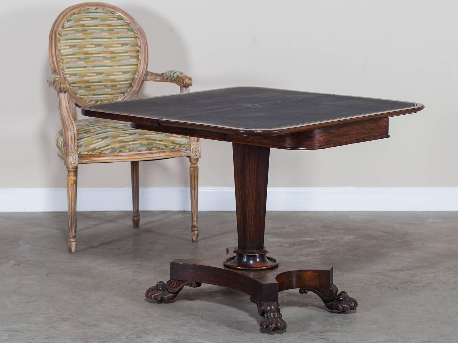 Leather Antique English Rosewood Game Table, circa 1840