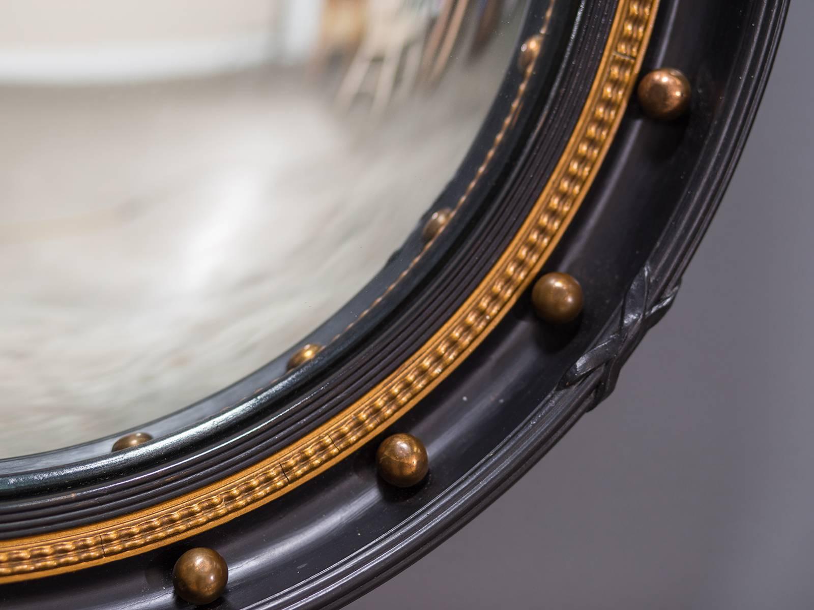 Regency Style Black Convex Mirror circa 1900 In Excellent Condition In Houston, TX