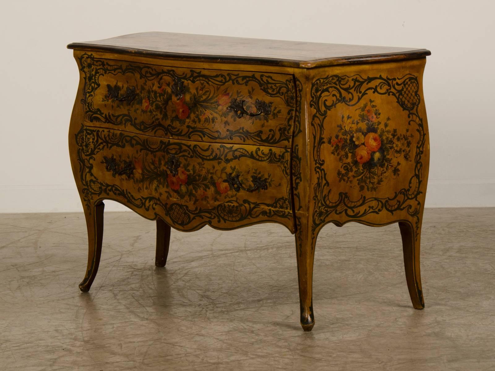 French Louis XV Rococo Style Antique Painted Bombè Chest, circa 1885 For Sale 1