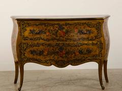 French Louis XV Rococo Style Antique Painted Bombè Chest, circa 1885