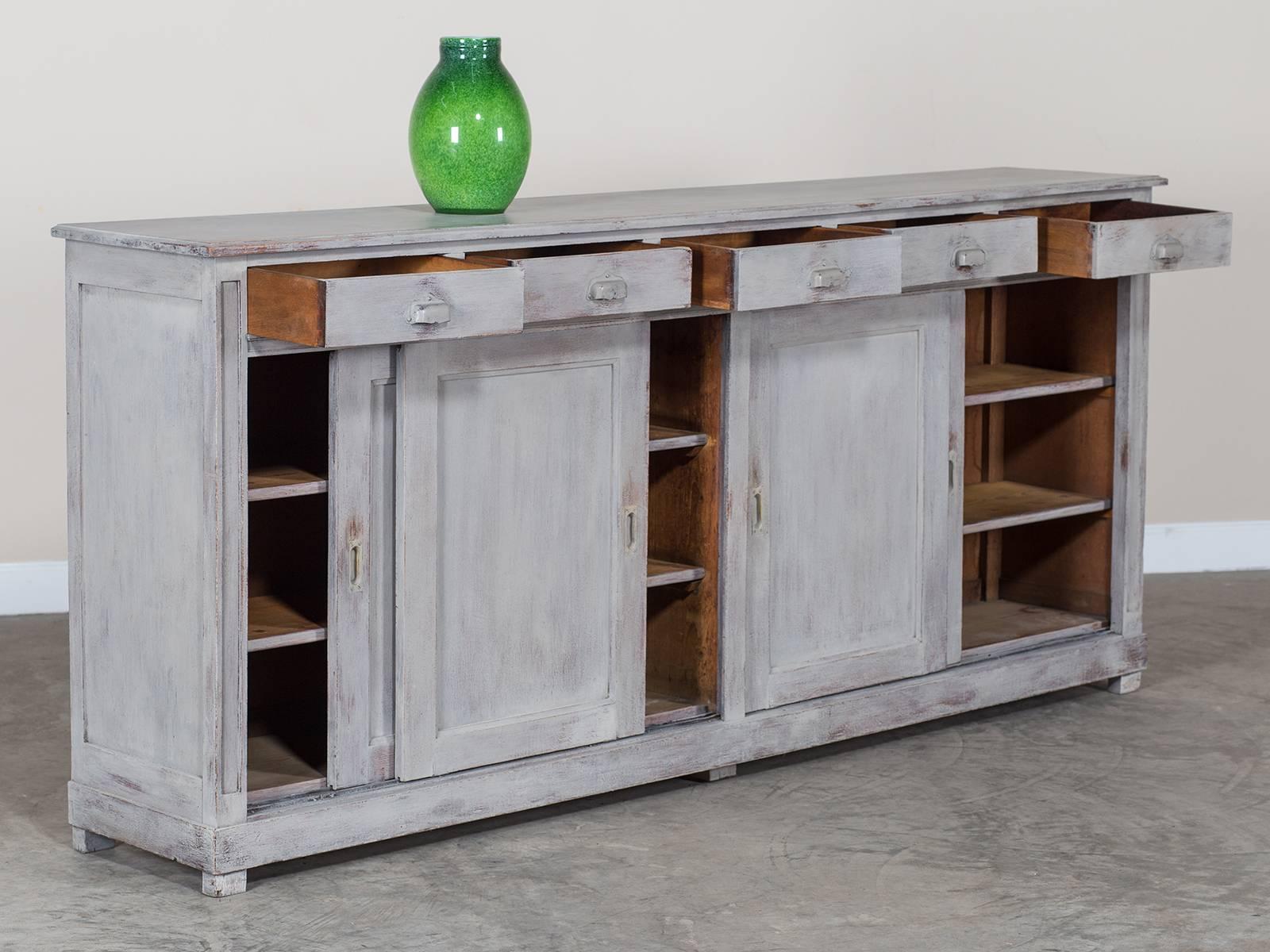 Country Antique French Painted Shop Buffet Credenza, circa 1890