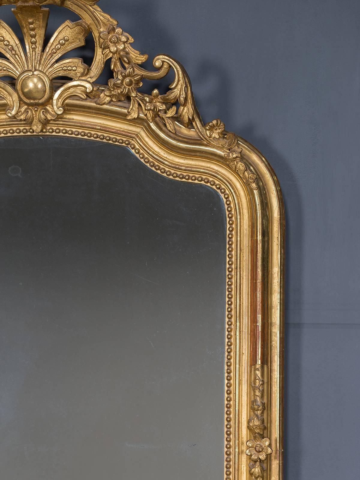 Antique French Régence Style Gold Leaf Mirror, circa 1890 In Excellent Condition In Houston, TX