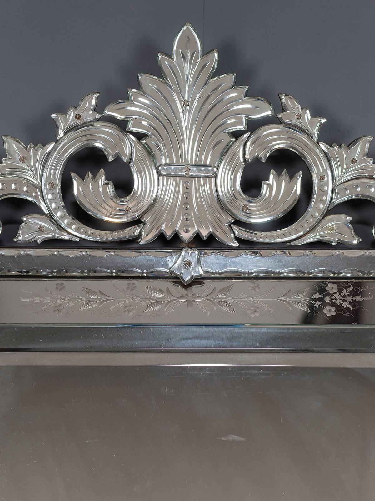 Receive our new selections direct from 1stdibs by email each week. Please click Follow Dealer below and see them first!

This beautiful antique French mirror is in the Venetian manner, circa 1890. The use of all mirror glass that covers the wooden