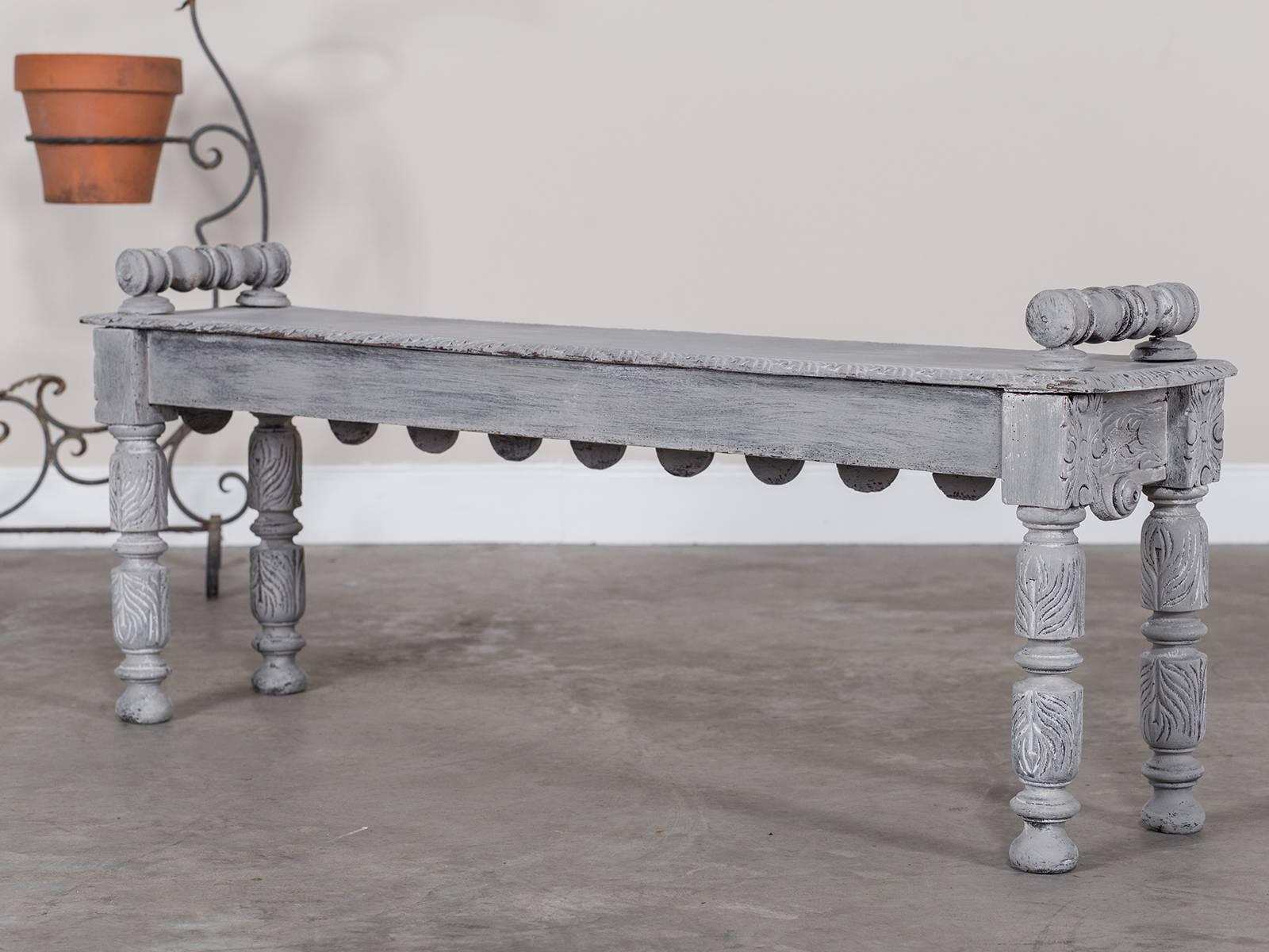 Antique English Painted Oak Hall Bench, circa 1880 2