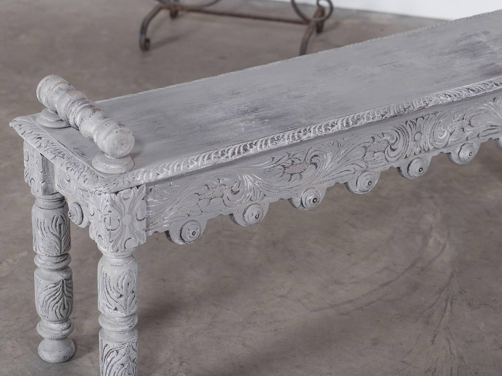 Antique English Painted Oak Hall Bench, circa 1880 In Excellent Condition In Houston, TX