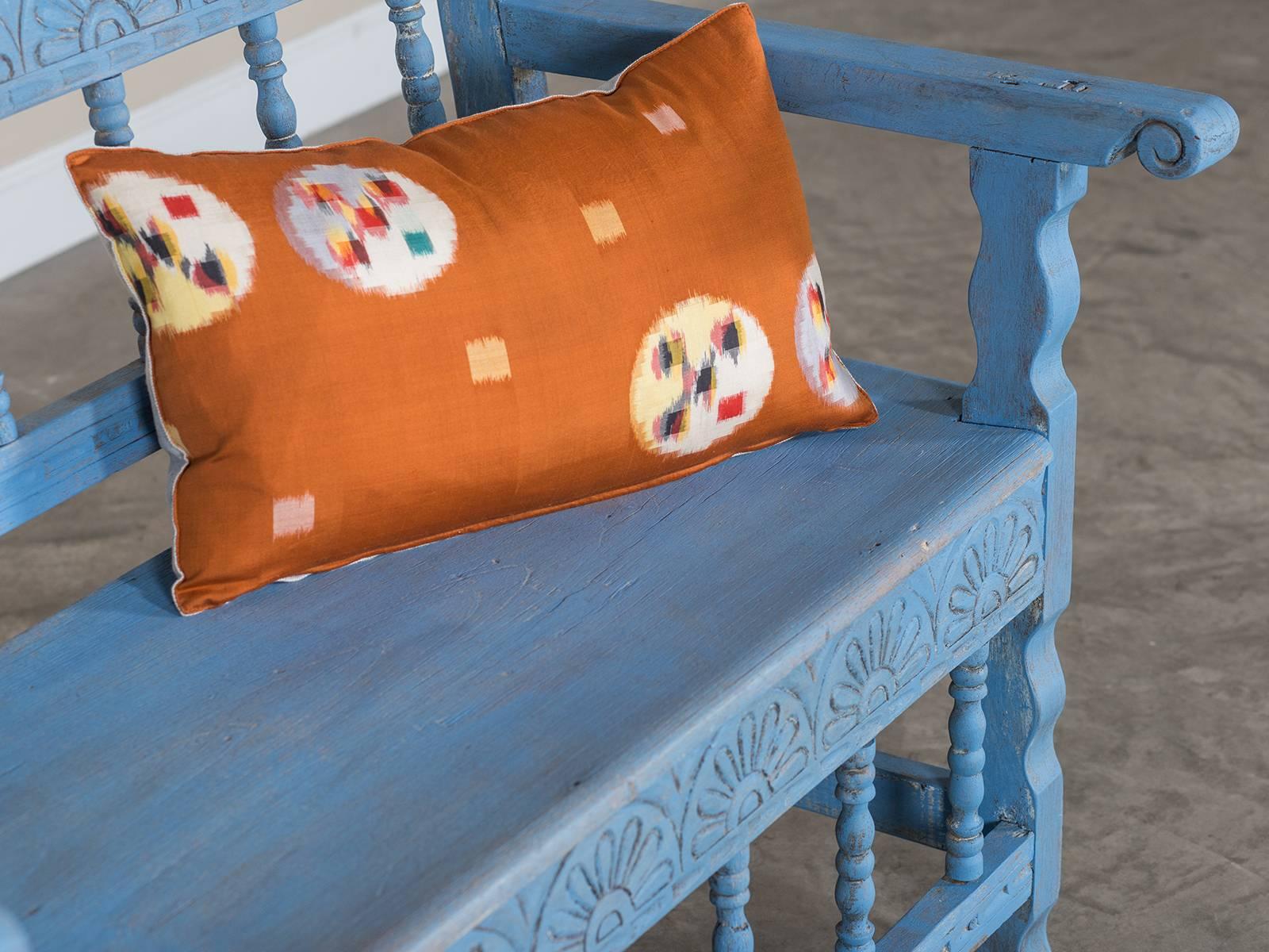Carved Antique French Painted Bench, circa 1890 For Sale