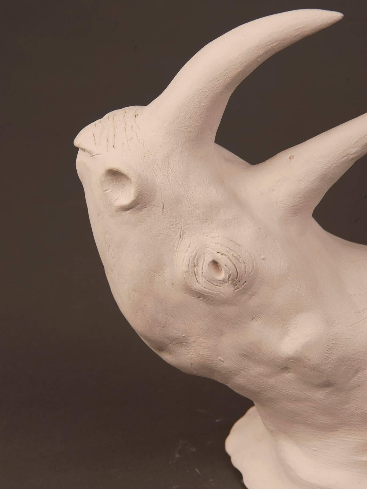 Mid-20th Century Vintage French Plaster Marquette of the Head of a Rhino, circa 1960 For Sale