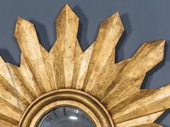 Antique Italian Starburst Convex Gold Leaf Mirror, circa 1880