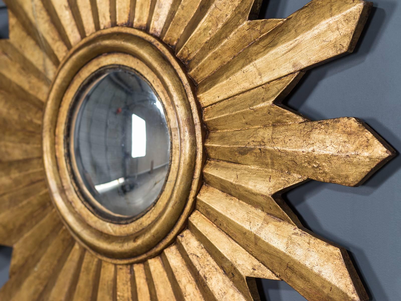 Gilt Antique Italian Starburst Convex Gold Leaf Mirror, circa 1880