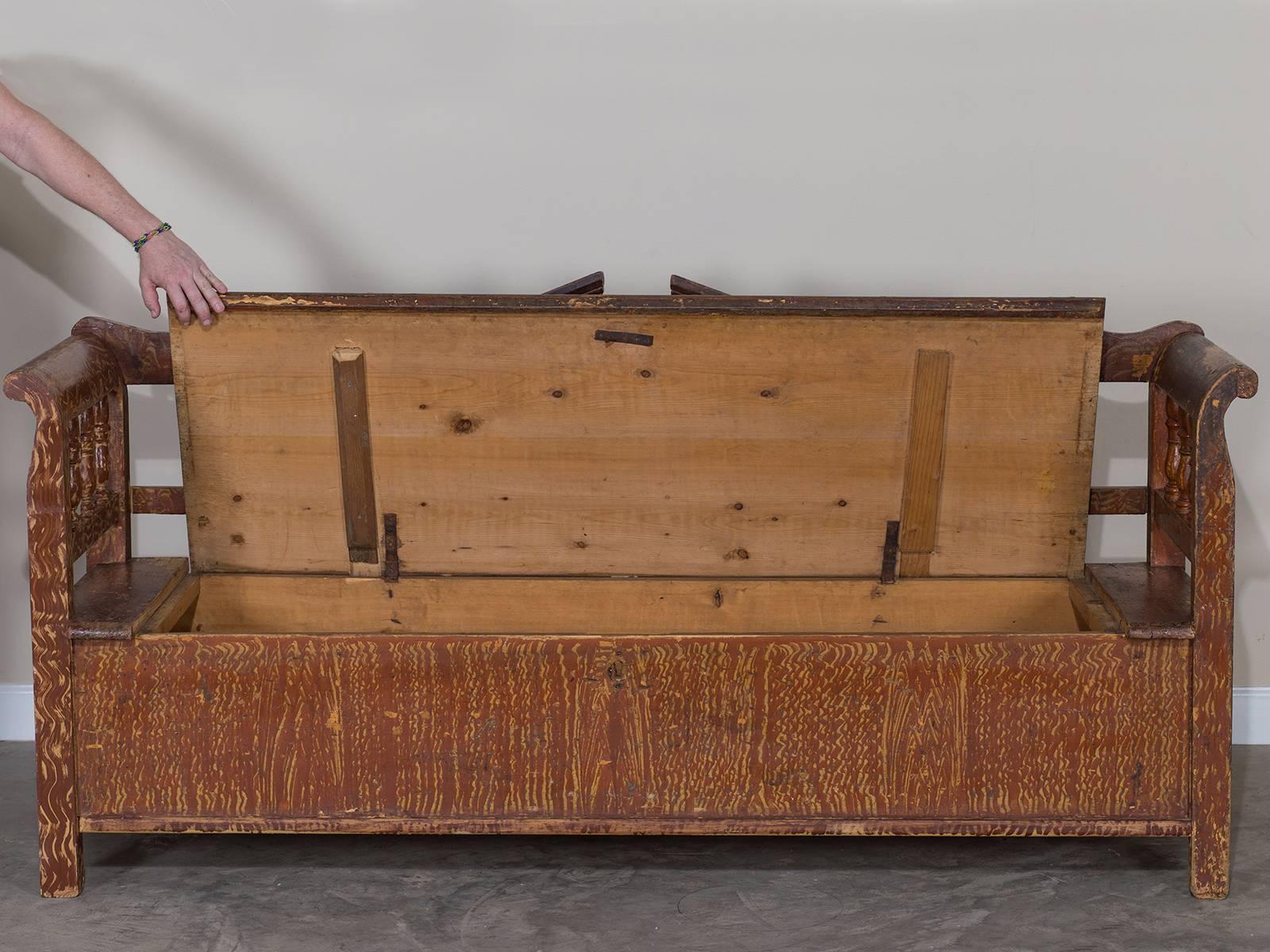 Hungarian Romanian Antique Painted Pine Bench, circa 1875 For Sale 2