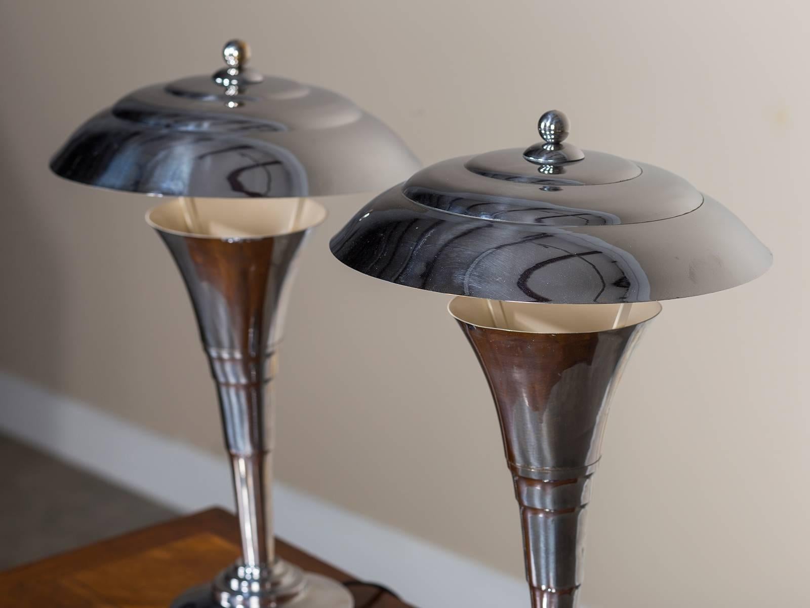 Pair of Vintage French Art Deco Chrome Lamps, circa 1935 In Excellent Condition In Houston, TX