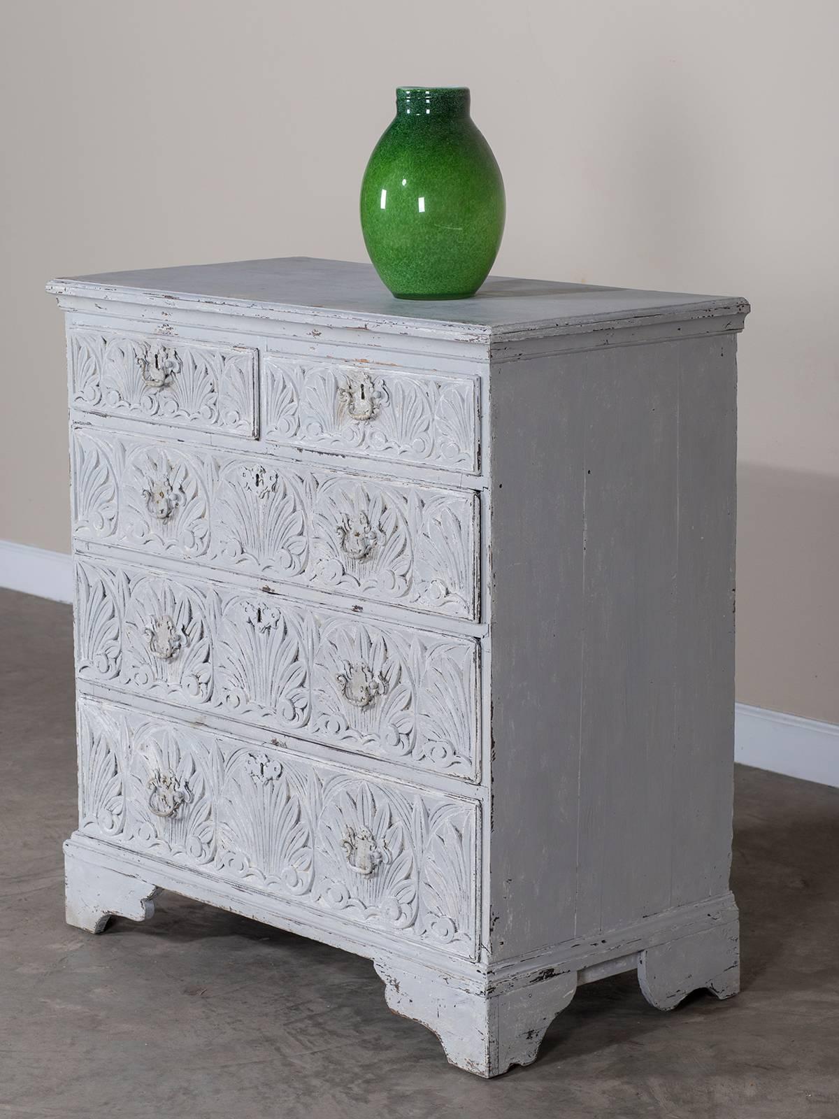 19th Century Antique English Jacobean Oak Chest of Drawers Painted Finish, circa 1840