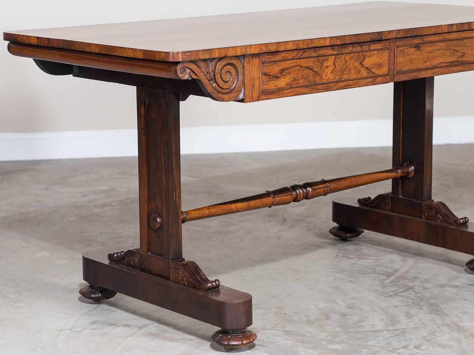 Antique English William IV Rosewood Library Table, circa 1835 1