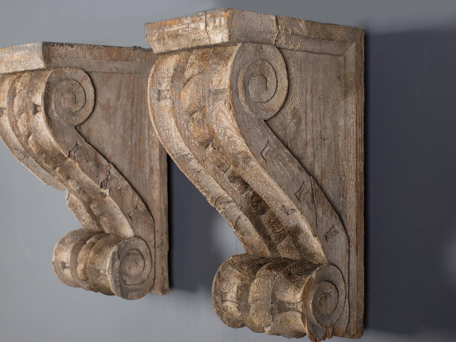 Pair of Antique French Wall Brackets Corbels, circa 1850 In Excellent Condition In Houston, TX