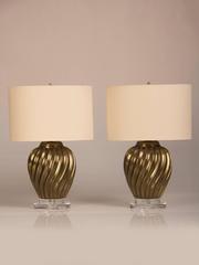 Pair of Italian Vintage Brass Swirl Vases Mounted as Custom Lamps, circa 1950