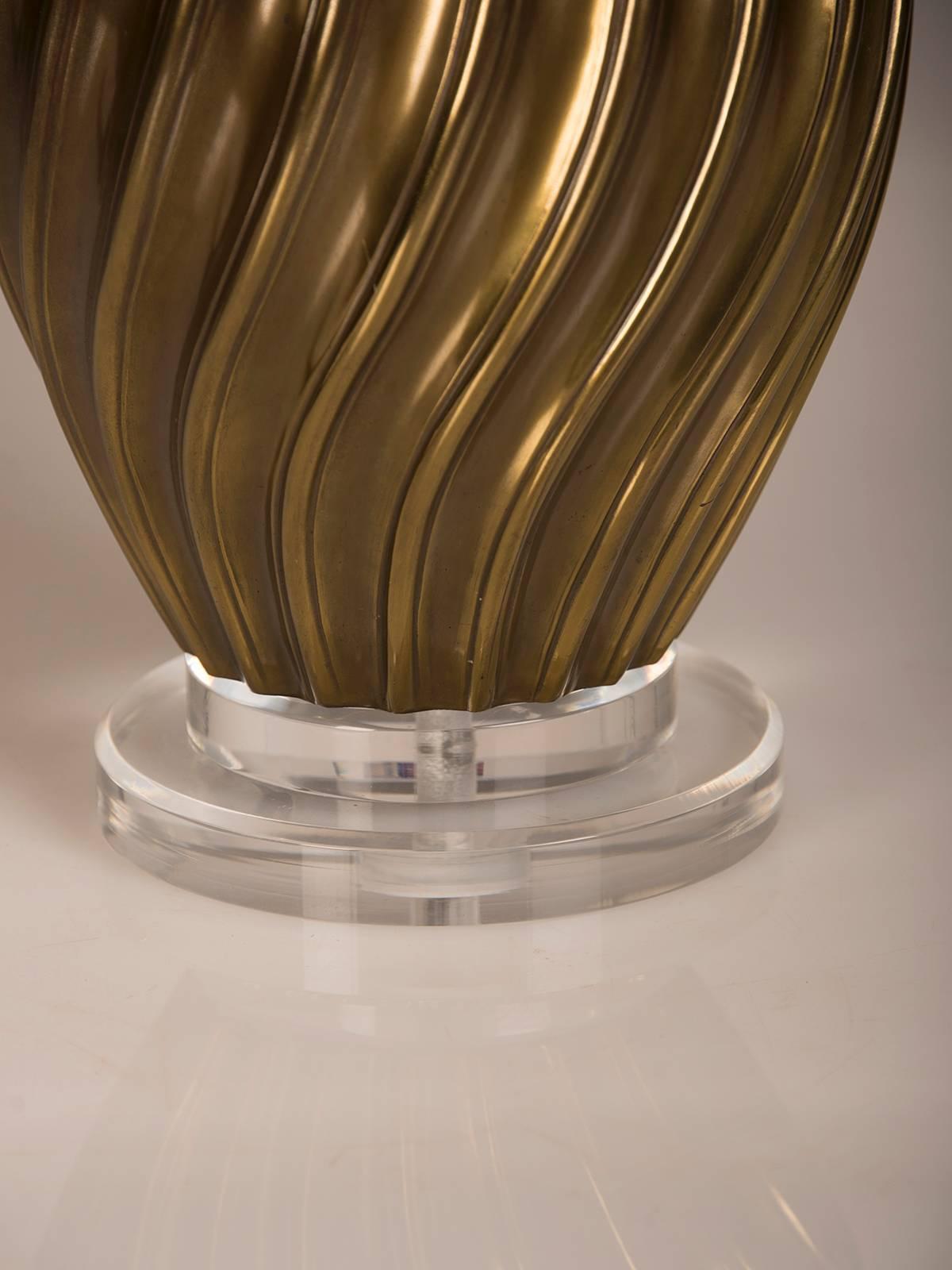 Pair of Italian Vintage Brass Swirl Vases Mounted as Custom Lamps, circa 1950 For Sale 1