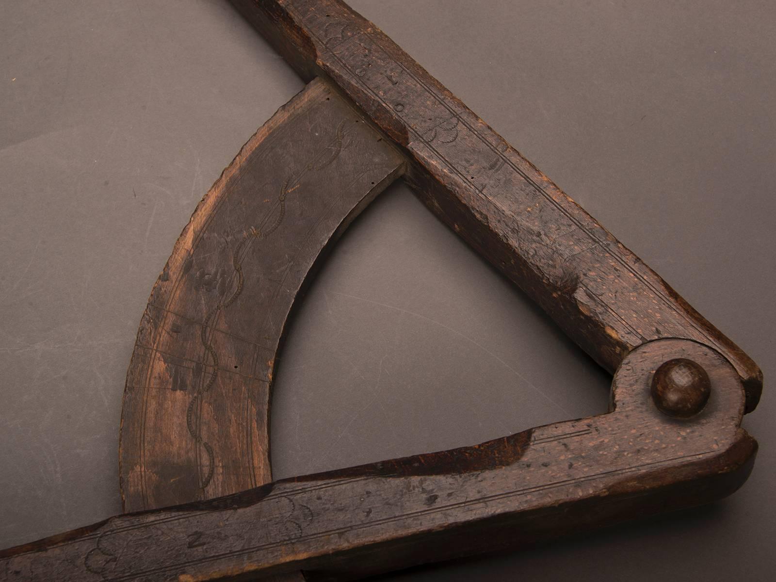 Carved Extra Large Wooden French Architect Compass, circa 1890