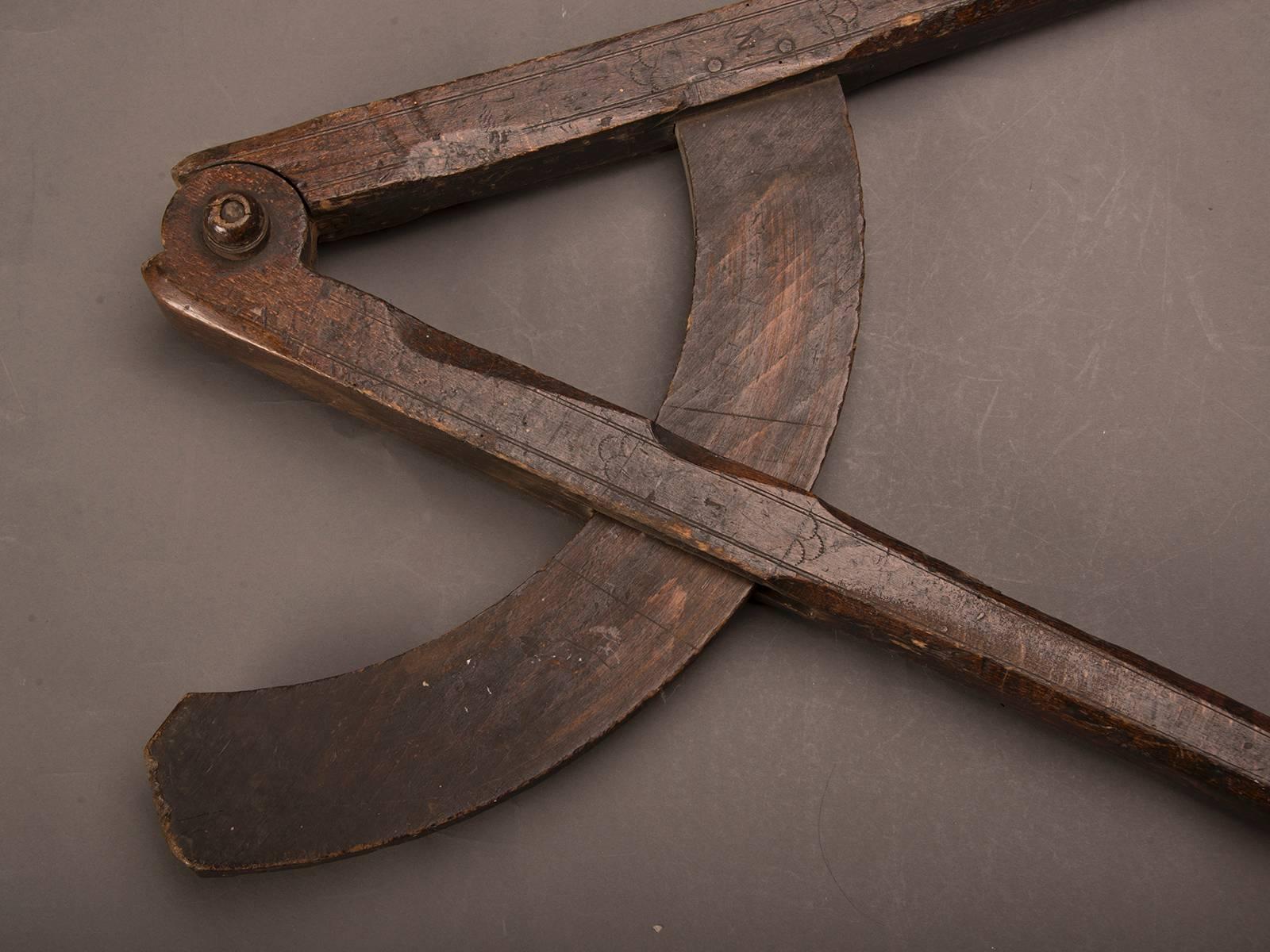 Extra Large Wooden French Architect Compass, circa 1890 1