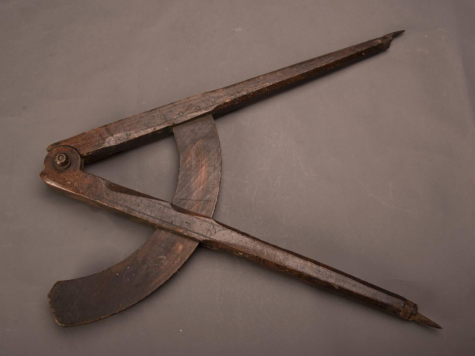 Late 19th Century Extra Large Wooden French Architect Compass, circa 1890