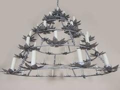 Vintage French Painted Iron Round Chandelier, circa 1970
