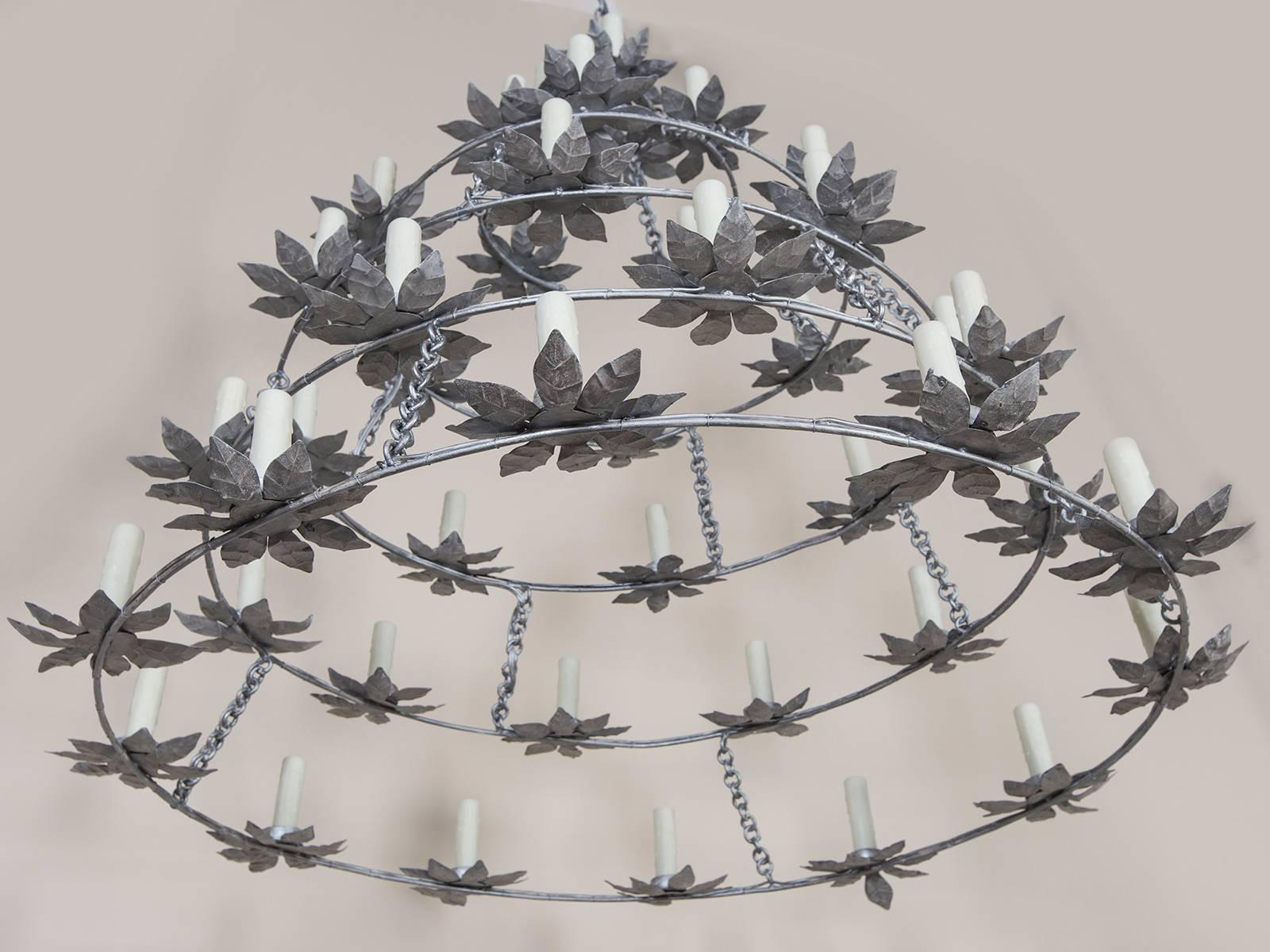 Vintage French Painted Iron Round Chandelier, circa 1970 For Sale 4