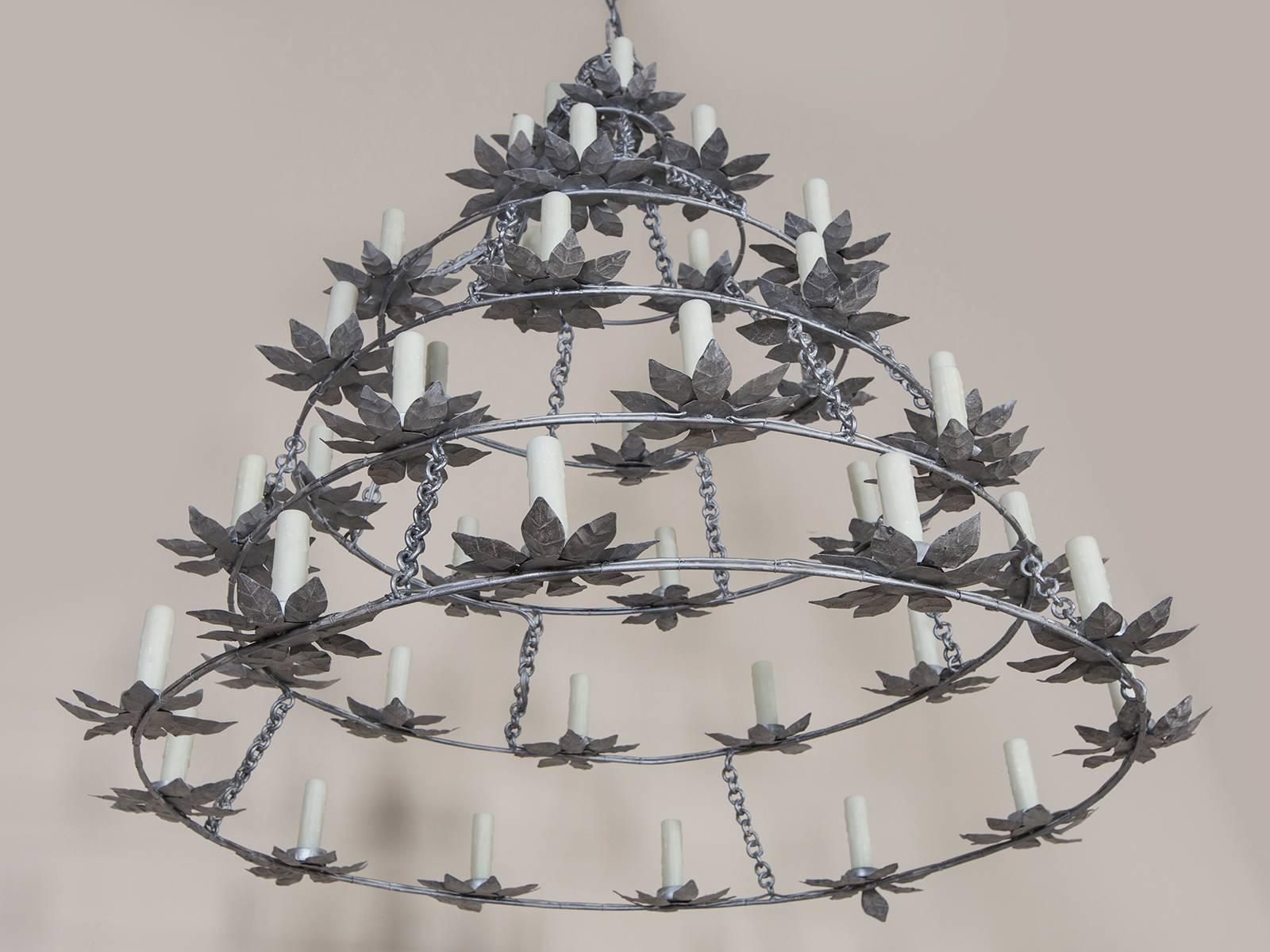 Vintage French Painted Iron Round Chandelier, circa 1970 For Sale 3