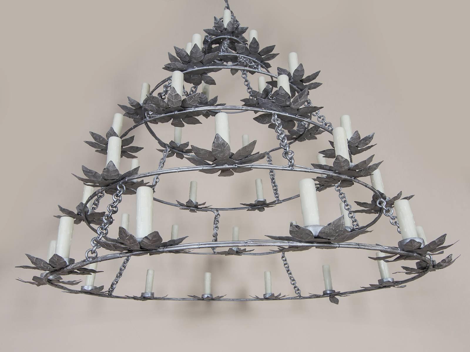 Vintage French Painted Iron Round Chandelier, circa 1970 For Sale 2