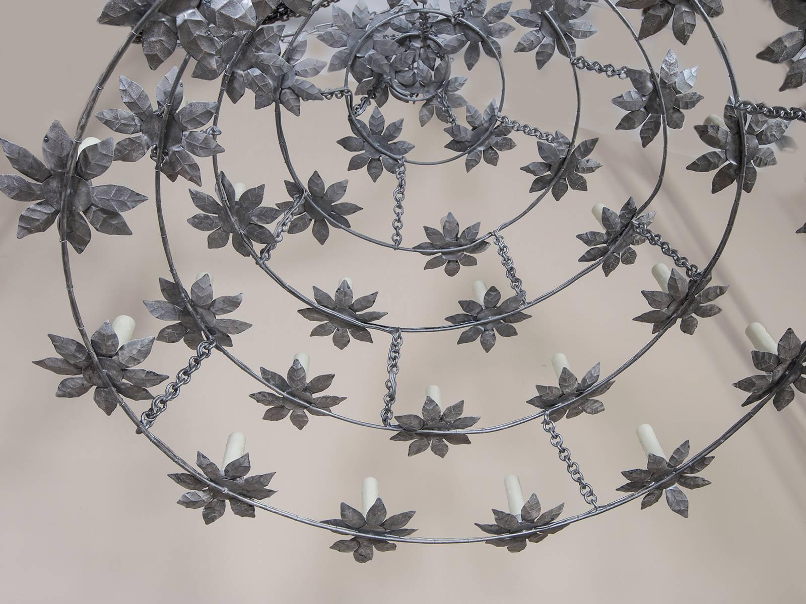 Late 20th Century Vintage French Painted Iron Round Chandelier, circa 1970 For Sale