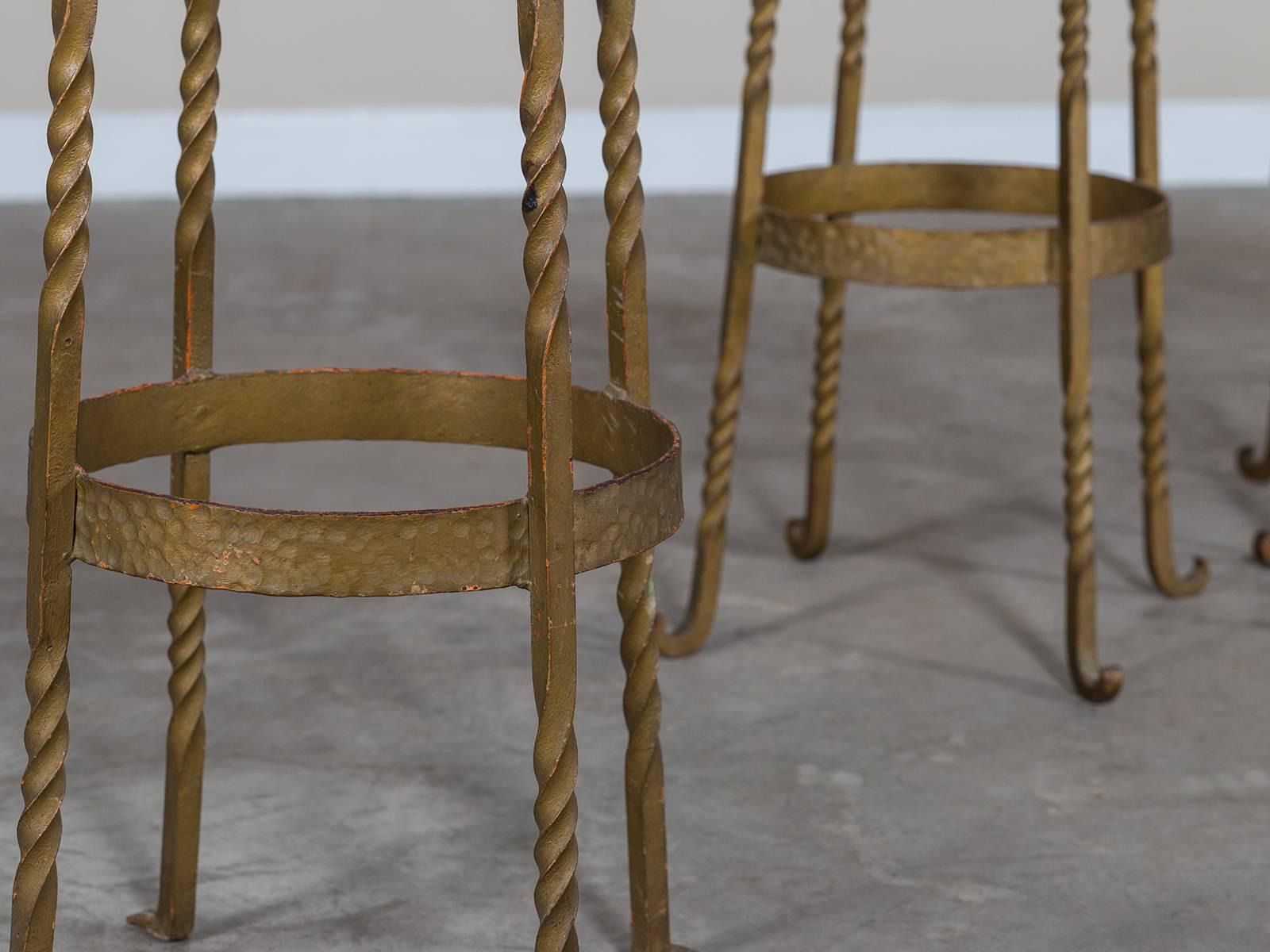 Set of Four Vintage French Art Deco Gilded Iron Stools, circa 1930 In Excellent Condition In Houston, TX