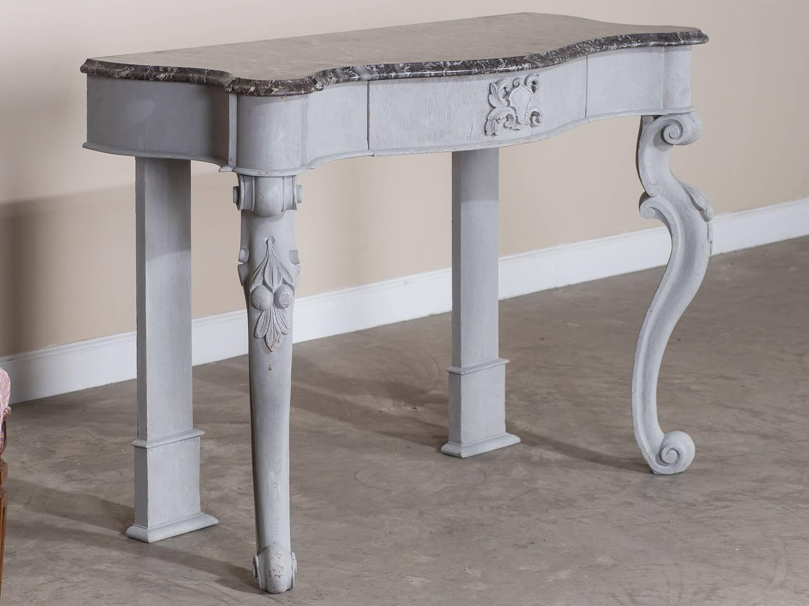 Antique English Painted Oak Console with Marble Top, circa 1850 2