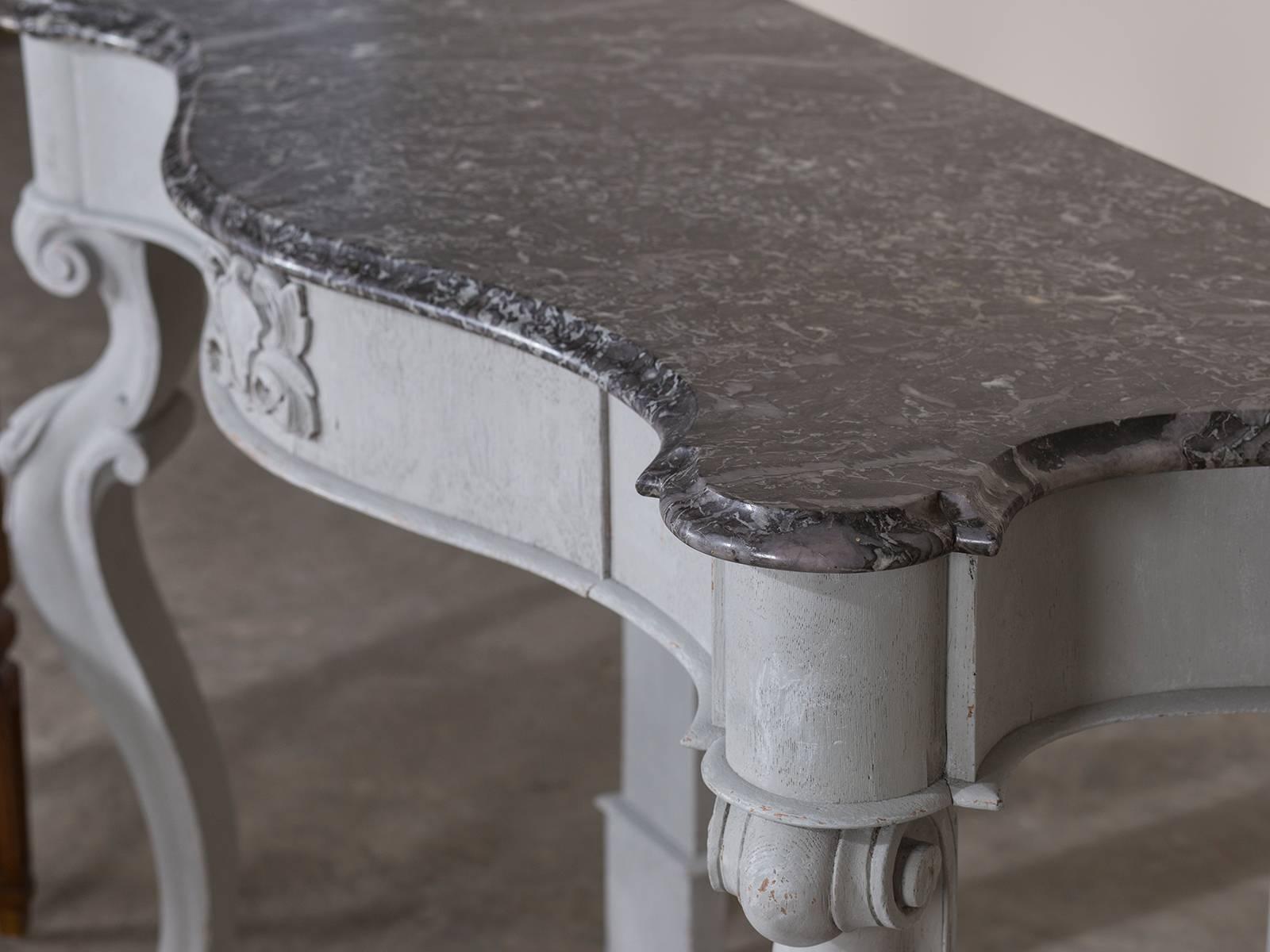 Antique English Painted Oak Console with Marble Top, circa 1850 1