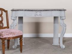 Antique English Painted Oak Console with Marble Top, circa 1850