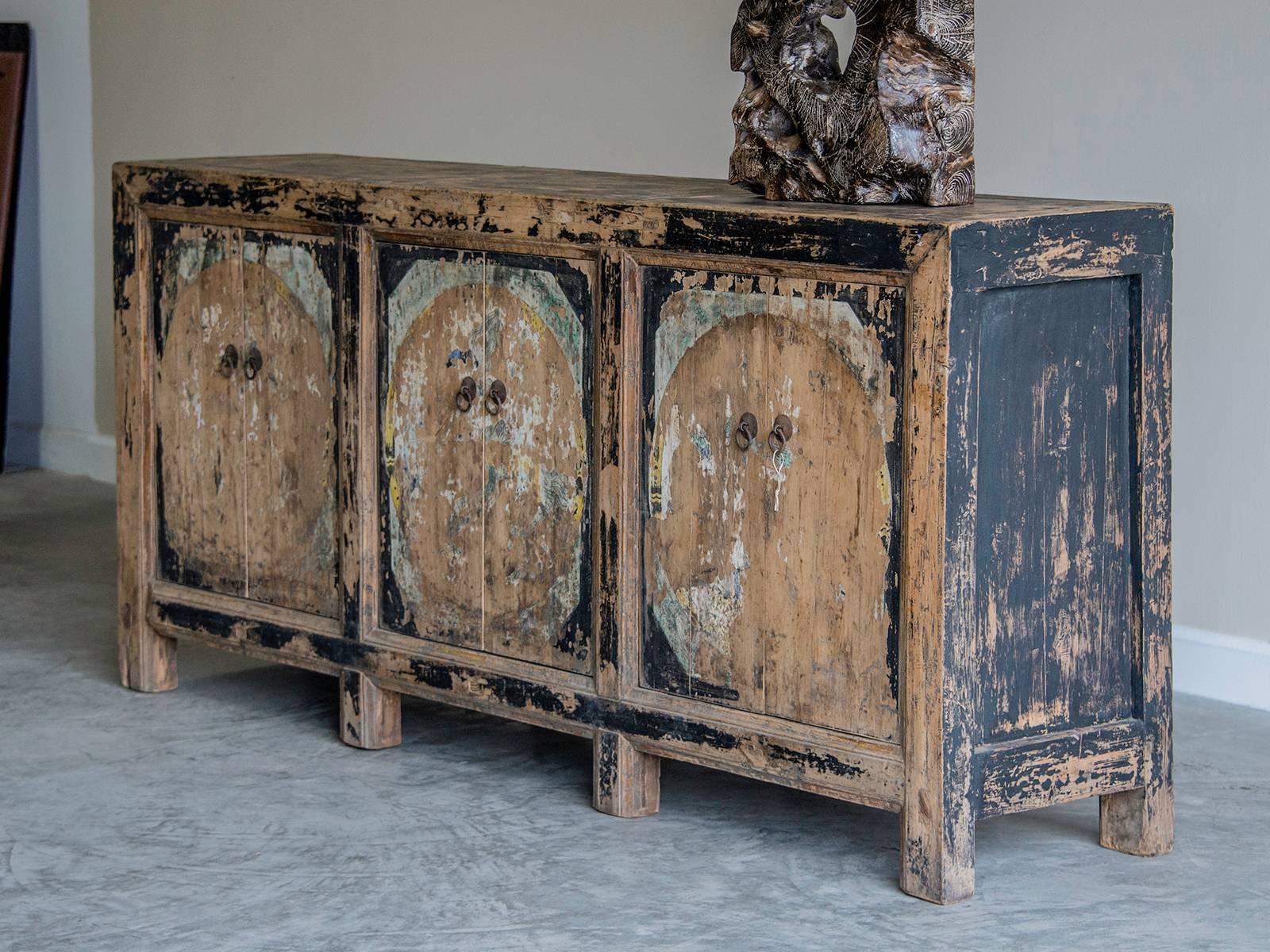 Late 19th Century Antique Chinese Six-Door Painted Buffet, Kuang Hsu Period, circa 1875
