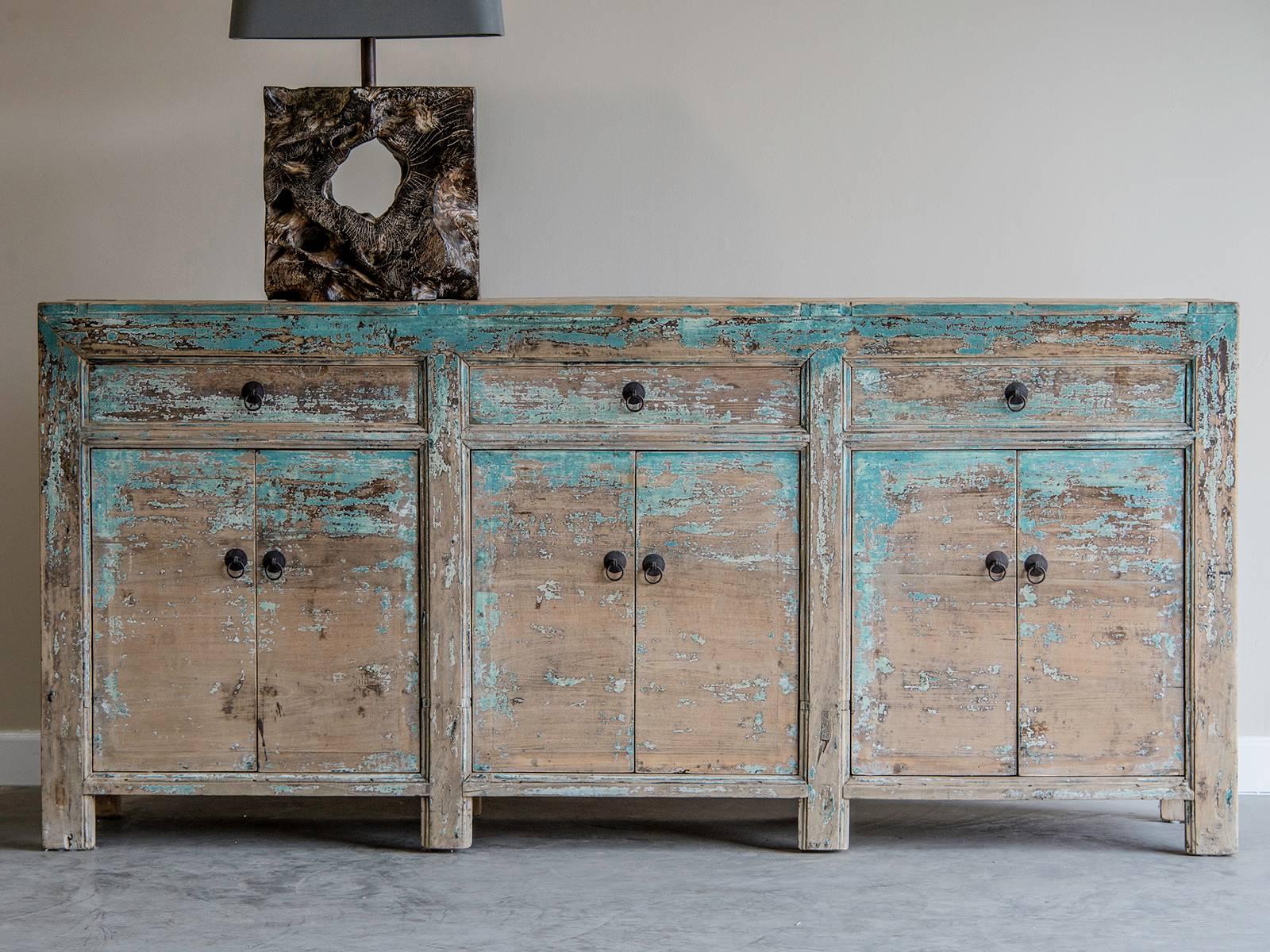 20th Century Vintage Chinese Six-Door, Three-Drawer Painted Buffet, circa 1900