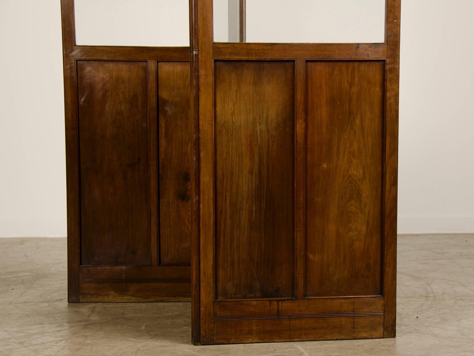 Antique English Mahogany and Glass Folding Room Screen, circa 1860 In Excellent Condition In Houston, TX