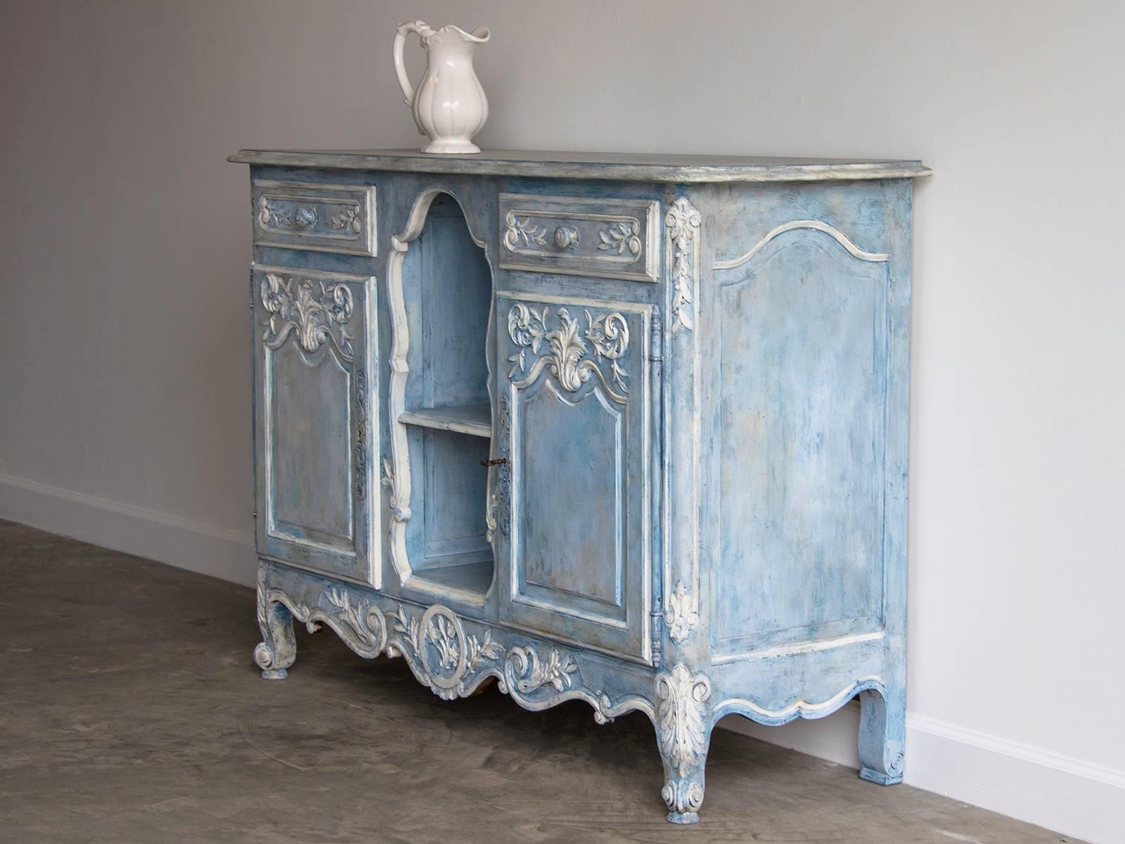 Antique French Louis XV Style Painted Walnut Buffet, circa 1900 In Excellent Condition In Houston, TX