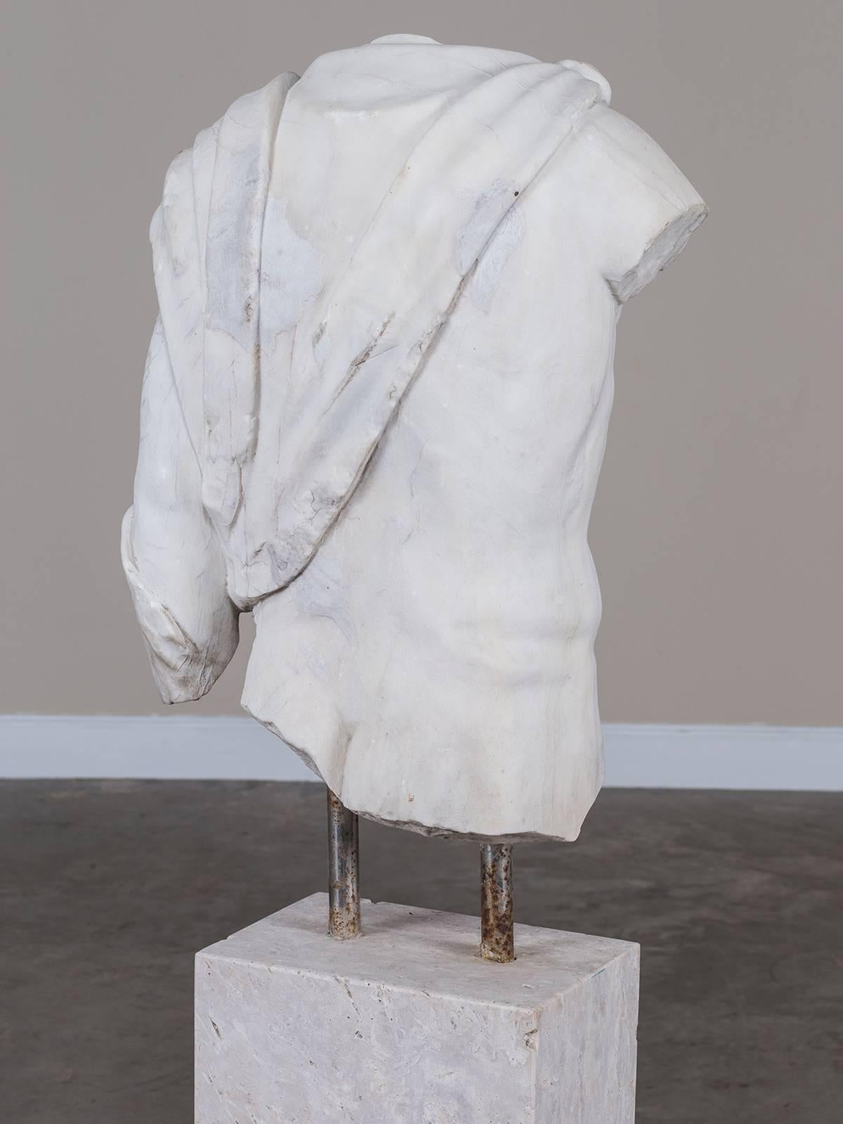 Contemporary Vintage Italian Marble Torso of a Youth Mounted on a Marble Base, circa 2000