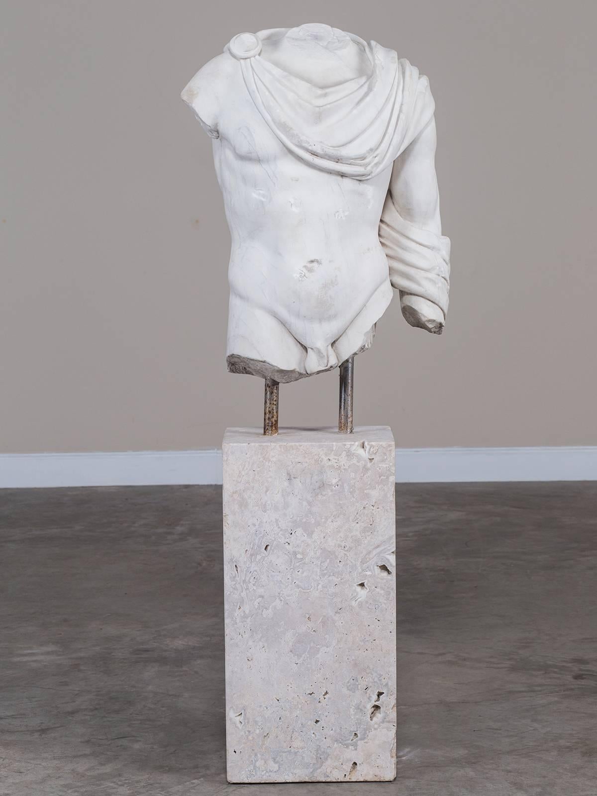 Vintage Italian Marble Torso of a Youth Mounted on a Marble Base, circa 2000 2