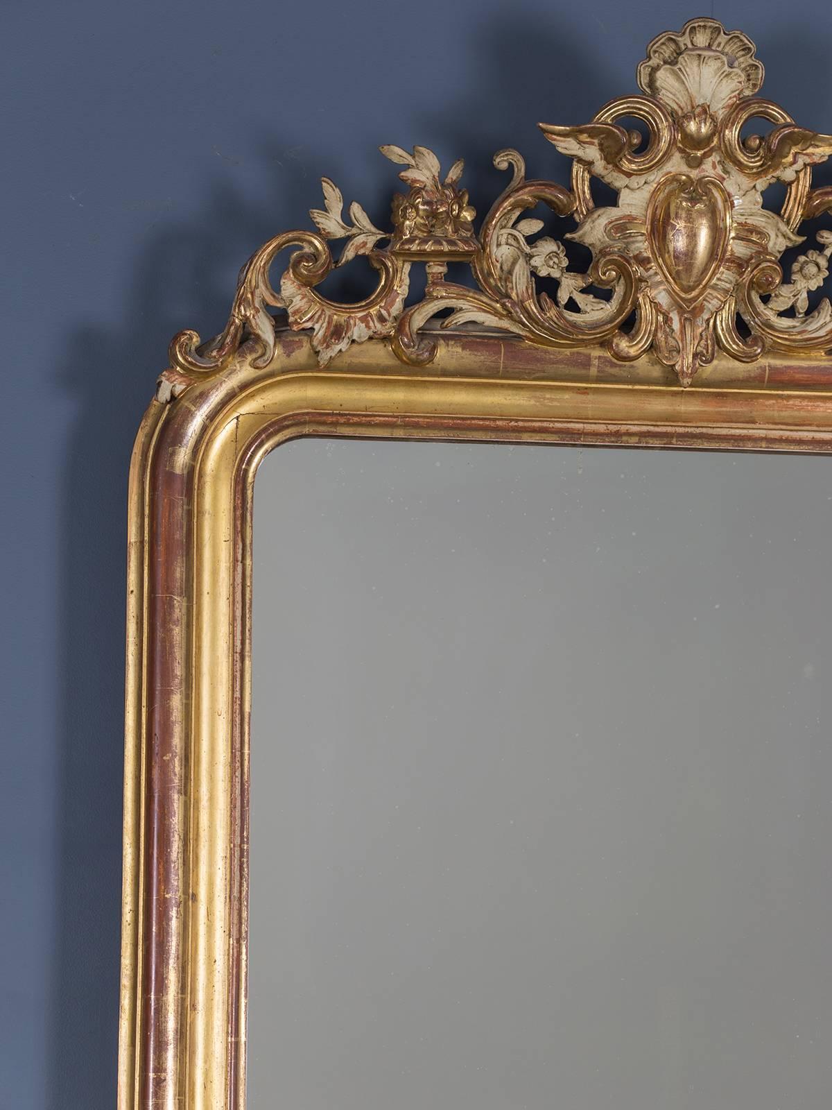 Carved Antique French Louis Philippe Gold Leaf Mirror, circa 1880
