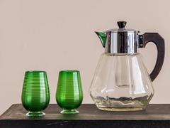 Art Deco Period Vintage Austrian Glass, Bakelite, Chromed Pitcher, circa 1930